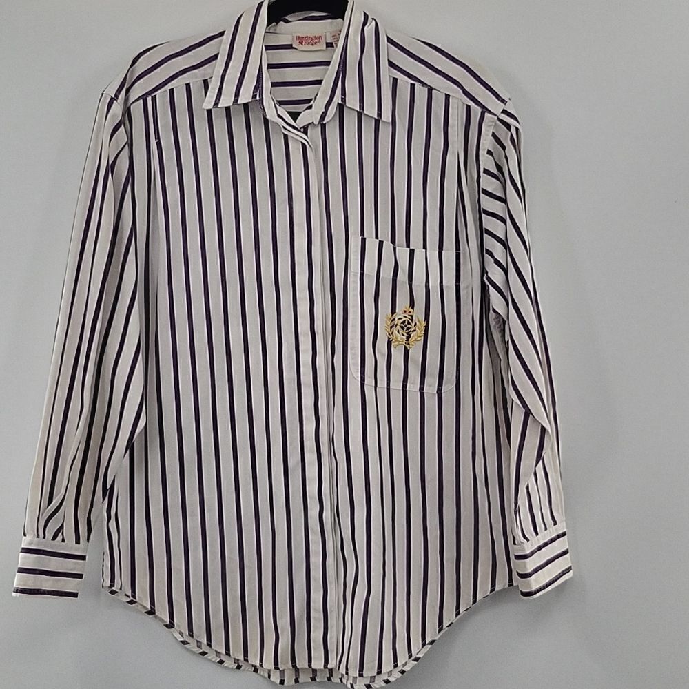 3 For$20 Huntington Ridge Vintage White button down w/ Purple stripes size S
